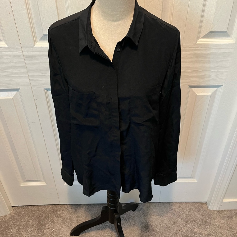 MonoPrix Femme size L Classic Black womens 100% Silk Shirt